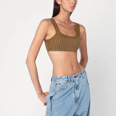 Attico Military Green Top With Rhinestones