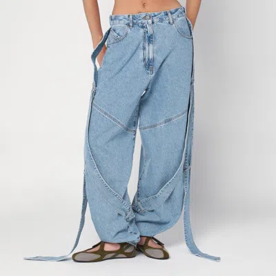 Attico Wide Light Blue Jeans With Ribbons