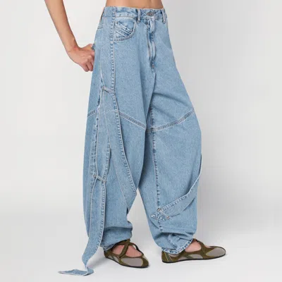 Attico Wide Light Blue Jeans With Ribbons