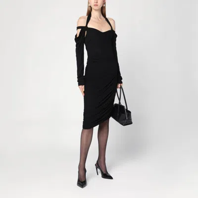 Attico Black Midi Dress In Viscose Crêpe