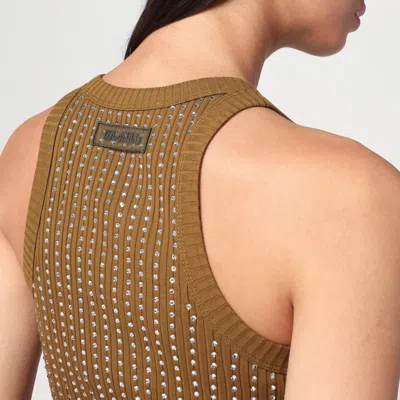 Attico Military Green Mini Dress With Rhinestones In Brown