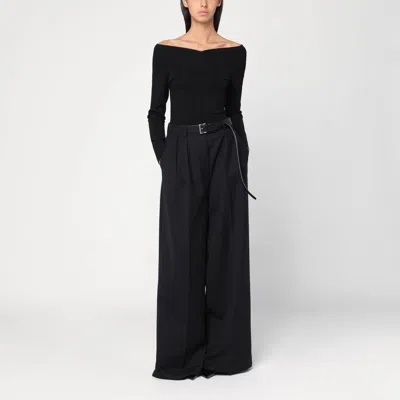 Stella Mccartney Womens Off-shoulder Long-sleeve Compact-knit Top Black In Black