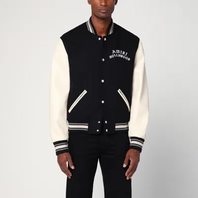 Amiri Mens Hollywood Embroidered-text Wool-leather Blend Bomber Jacket Black Xl In Black