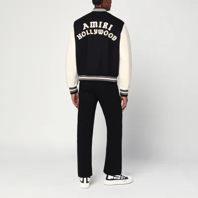 Amiri Mens Hollywood Embroidered-text Wool-leather Blend Bomber Jacket Black Xl In Black