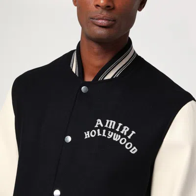 Amiri Mens Hollywood Embroidered-text Wool-leather Blend Bomber Jacket Black Xl In Black