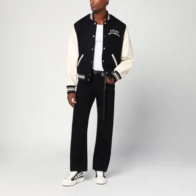 Amiri Mens Hollywood Embroidered-text Wool-leather Blend Bomber Jacket Black Xl In Black