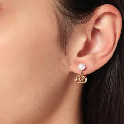 Valentino Garavani Vlogo Signature Earrings With Pearl In Gold