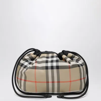 Burberry Reversible Pouch In Black Nylon With Check Pattern Women