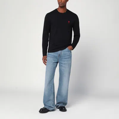 Ami Alexandre Mattiussi Black Crewneck Sweatshirt With Adc Embroidery In Cotton Blend Man In Black