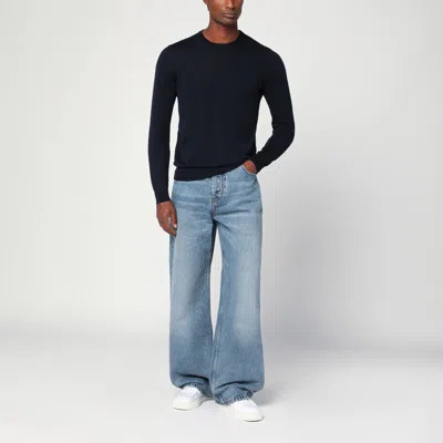 Drumohr Navy Blue Wool Crew Neck Sweater In Blue