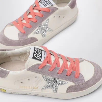 Golden Goose White Leather And Lilac Suede Super-star Sneakers In White