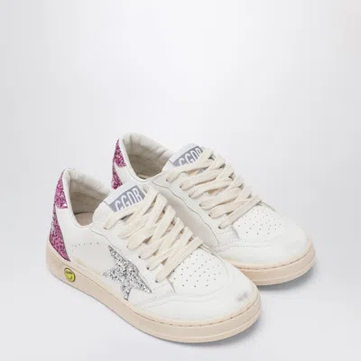 Golden Goose White Leather Ball Star Sneakers With Silver/pink Glitter In White