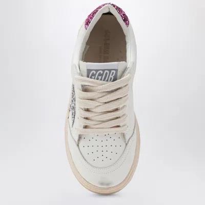 Golden Goose White Leather Ball Star Sneakers With Silver/pink Glitter In White