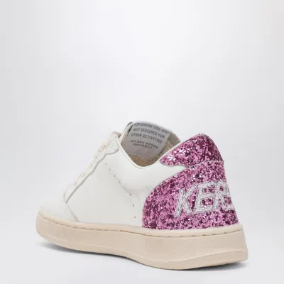 Golden Goose White Leather Ball Star Sneakers With Silver/pink Glitter In White