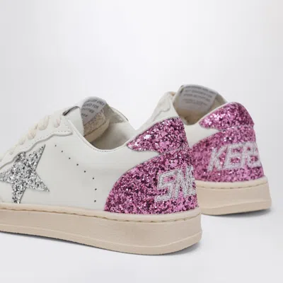Golden Goose White Leather Ball Star Sneakers With Silver/pink Glitter In White