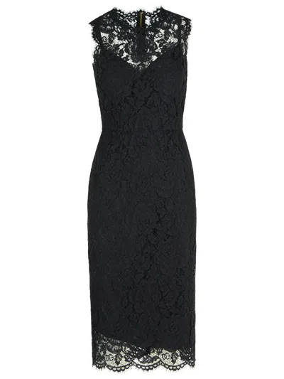 Dolce & Gabbana A Medium Length Dress With Sleeveless Lace In Black