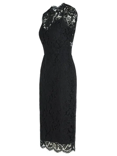 Dolce & Gabbana A Medium Length Dress With Sleeveless Lace In Black