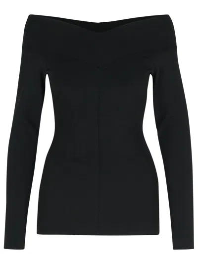 Stella Mccartney Womens Off-shoulder Long-sleeve Compact-knit Top Black In Black