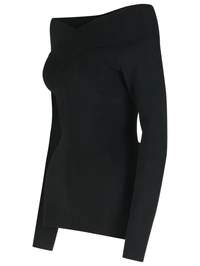 Stella Mccartney Womens Off-shoulder Long-sleeve Compact-knit Top Black In Black