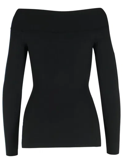 Stella Mccartney Womens Off-shoulder Long-sleeve Compact-knit Top Black In Black