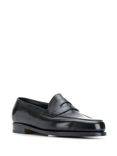John Lobb Hand-sewn Black Calf Leather College Loafer In Black