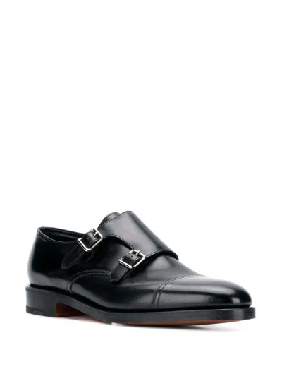 John Lobb Hand-sewn Black Calf Leather Double Buckle Shoe