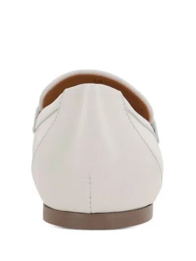Tod's White Calfskin Moccasin With Gold Bar And Velcro Closure In White