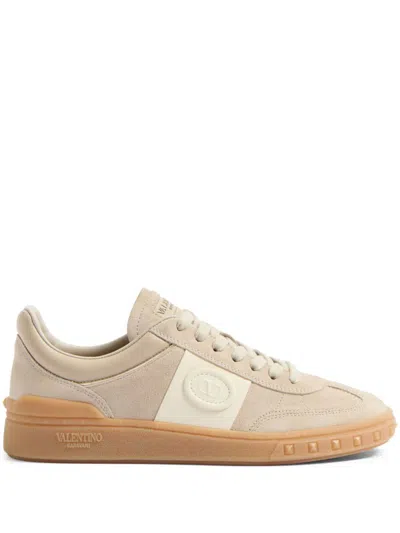 Valentino Beige Suede And Leather Sneakers In Gold