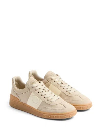 Valentino Beige Suede And Leather Sneakers In Gold