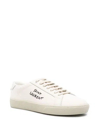 Saint Laurent Canvas Low-top Sneakers With Textured Toe Cap In White