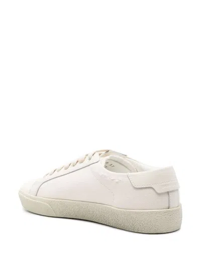 Saint Laurent Canvas Low-top Sneakers With Textured Toe Cap In White