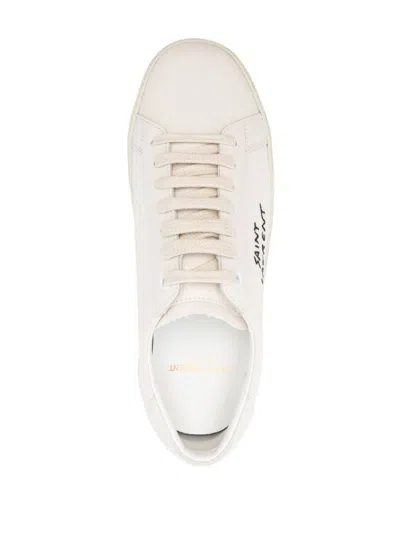 Saint Laurent Canvas Low-top Sneakers With Textured Toe Cap In White