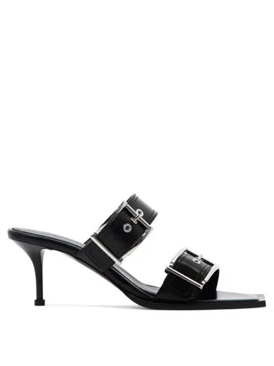 Alexander Mcqueen 75 Leather Buckle Sandals In Black