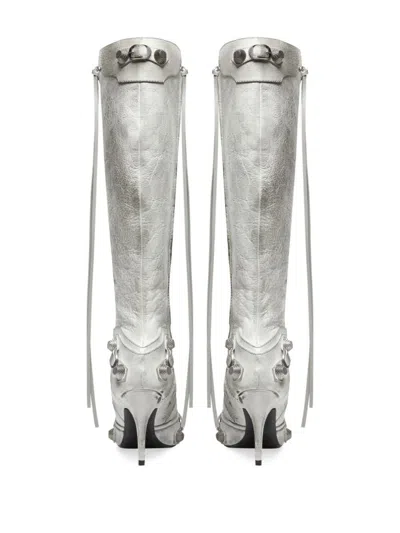 Balenciaga Cagole Leather Knee Boots With Stiletto Heel In White