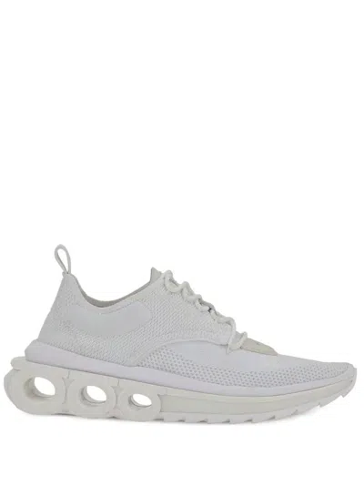 Ferragamo Men Nylon Sneakers With Iconic Gancini Sole In Gold