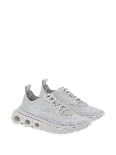 Ferragamo Men Nylon Sneakers With Iconic Gancini Sole In Gold