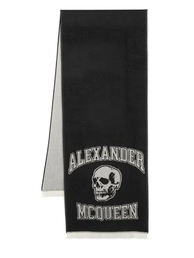 Alexander Mcqueen Alexander Mc Queen Logo Wool Scarf In Black