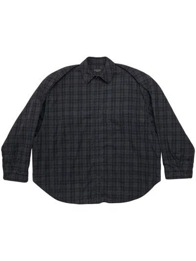 Balenciaga Men's Checked Flannel Shirt In Black