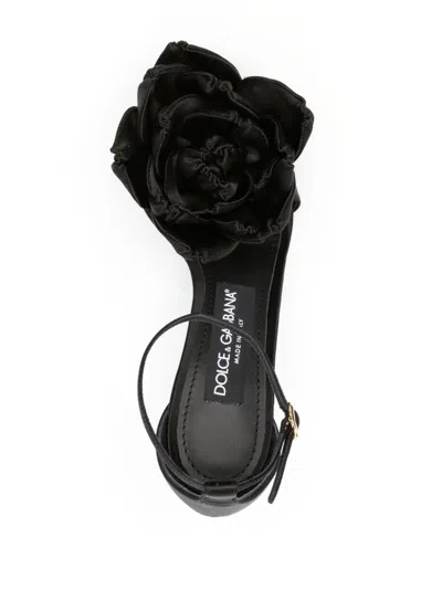 Dolce & Gabbana Satin Sandals With Floreal Application In Black