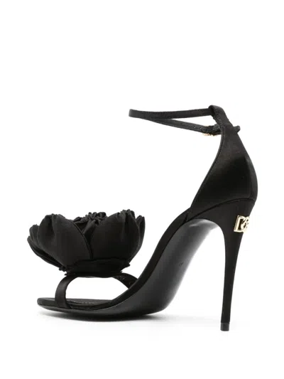 Dolce & Gabbana Satin Sandals With Floreal Application In Black