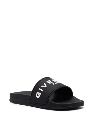 Givenchy 4g Leather-trimmed Embroidered Raffia Slides In Black