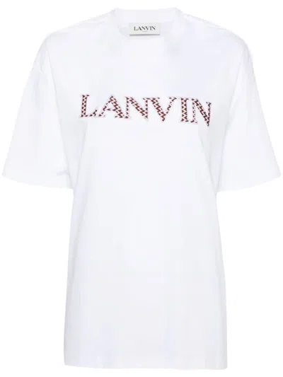 Lanvin Logo Embroidered Cotton Drop Shoulder T-shirt In White