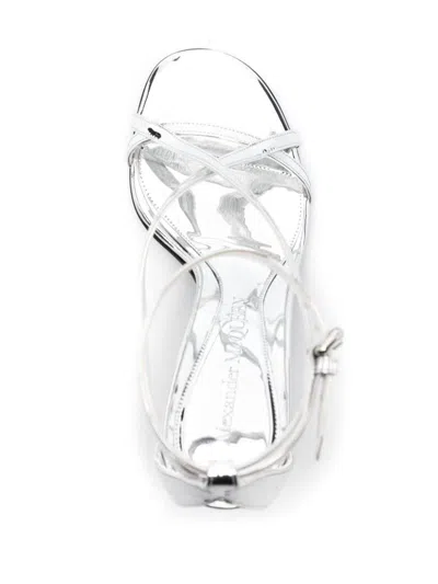 Alexander Mcqueen Silver-tone Leather Twisted Armadillo Sandals In Metallic