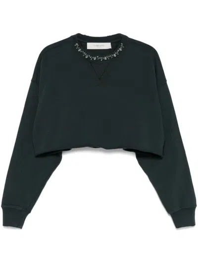 Golden Goose Golden Cropped Crewneck Sweatshirt In Black