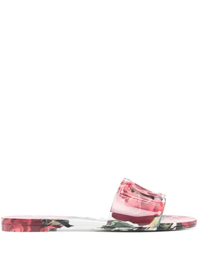 Dolce & Gabbana Multicolor Floral Sandals In Red