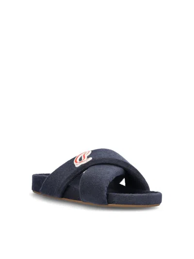 Christian Louboutin Bizzu Logo Patch Slide Sandal In Blue
