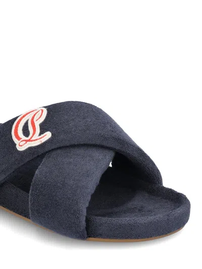 Christian Louboutin Bizzu Logo Patch Slide Sandal In Blue