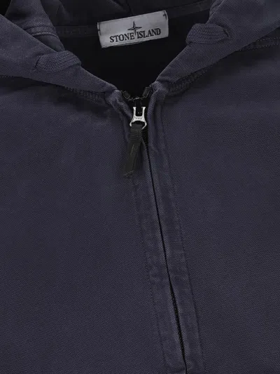 Stone Island Oversized Fit Hooded Zip-up Sweatshirt In Blue