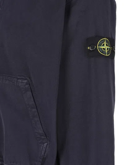 Stone Island Oversized Fit Hooded Zip-up Sweatshirt In Blue