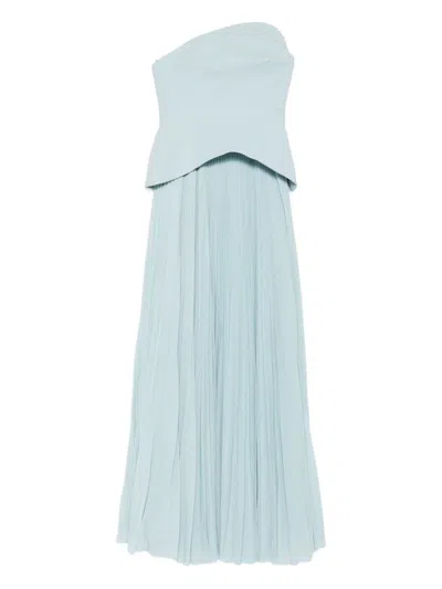 Solace London Britt Strapless Pleated Dress In Blue